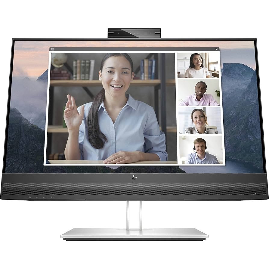 HP E24mv G4 Conferencing Monitor - E-Series - LED monitor - 23.8" - 1920 x 1080 Full HD (1080p) @ 60 Hz - IPS - 250 cd/m≤ - 1000:1 - 5 ms - HDMI, VGA, DisplayPort - speakers - silver (stand), black head