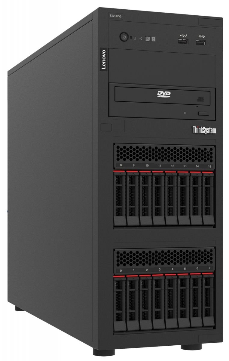 7D8FA00NEA Lenovo ThinkSystem ST250 V2 7D8F - Server - tower - 4U - 1-way - 1 x Xeon E-2334 / up to 4.8 GHz - RAM 16 GB - SAS - hot-swap 2.5" bay(s) - no HDD - Matrox G200 - Gigabit Ethernet - no OS - monitor: none - Image 1