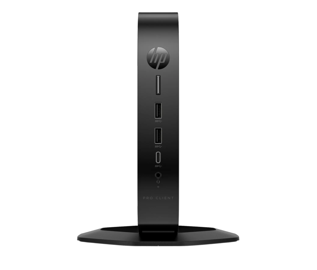 HP Pro t550 - Thin client - USFF - 1 x Celeron J6412 / up to 2.6 GHz - RAM 8 GB - flash 64 GB - eMMC - UHD Graphics - Gigabit Ethernet - Win 10 IoT Enterprise 2021 LTSC - monitor: none - keyboard: UK