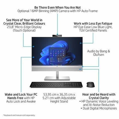 HP EliteOne 840 G9 - All-in-one - Core i7 i7-14700 / up to 5.4 GHz - vPro Enterprise - RAM 16 GB - SSD 512 GB - NVMe - UHD Graphics 770 - Gigabit Ethernet, IEEE 802.11be, IEEE 802.11ax (Wi-Fi 6), Bluetooth 5.4 - Win 11 Pro - monitor: LED 23.8" 1920 x 1080 (Full HD) @ 60 Hz touchscreen - keyboard: UK