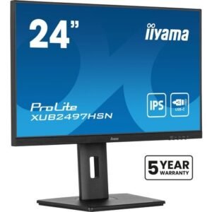 iiyama ProLite XUB2497HSN-B1 - LED monitor - 24" (23.8" viewable) - 1920 x 1080 Full HD (1080p) @ 100 Hz - IPS - 250 cd/m≤ - 1300:1 - 1 ms - HDMI, DisplayPort, USB-C - speakers - black, matte